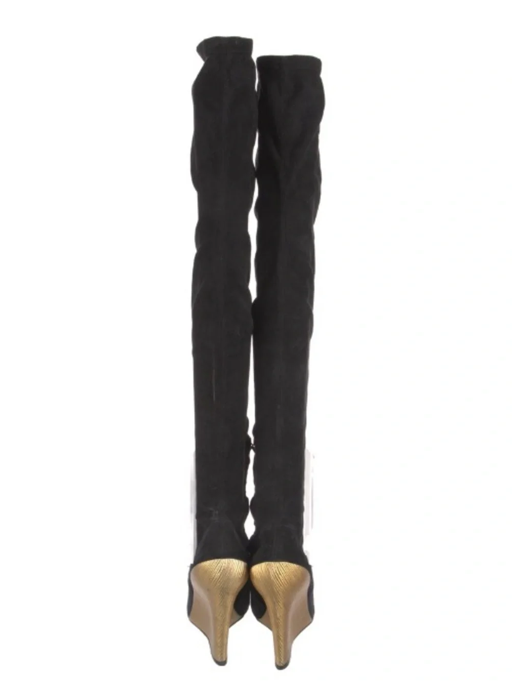 Louis Vuitton Black Over-the-Knee suede Wedge Boot with Gold Accent 38